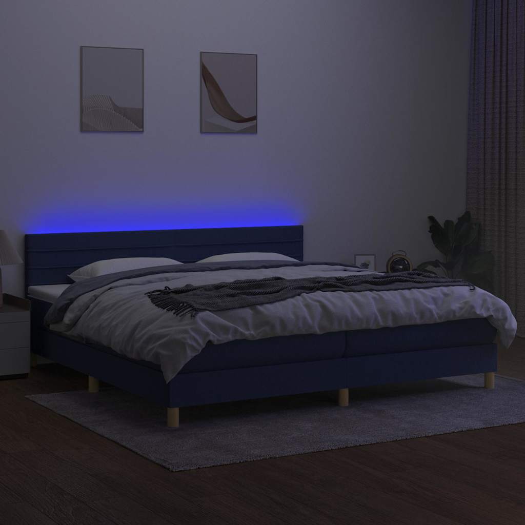 Kék szövet rugós és LED-es ágy matraccal 200 x 200 cm 3