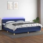 Kék szövet rugós és LED-es ágy matraccal 200 x 200 cm