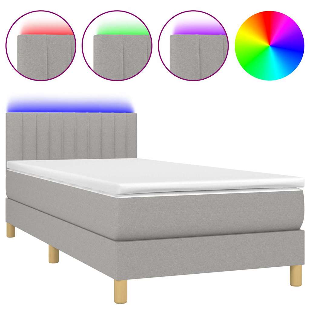 Világosszürke szövet rugós és LED-es ágy matraccal 90x190 cm 2