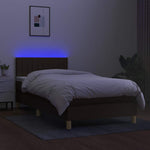 Barna szövet rugós és LED-es ágy matraccal 90x190 cm 3
