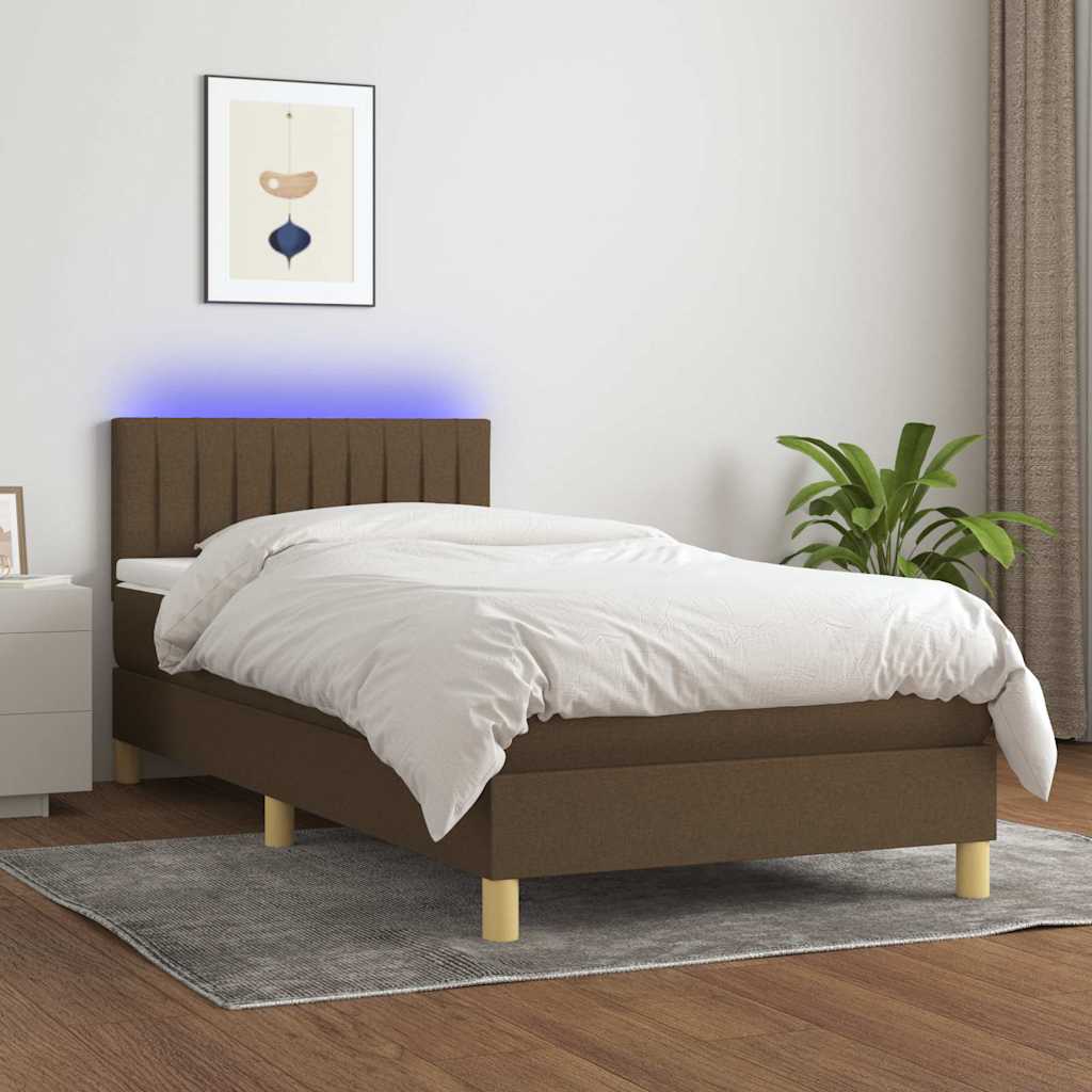 Barna szövet rugós és LED-es ágy matraccal 90x190 cm
