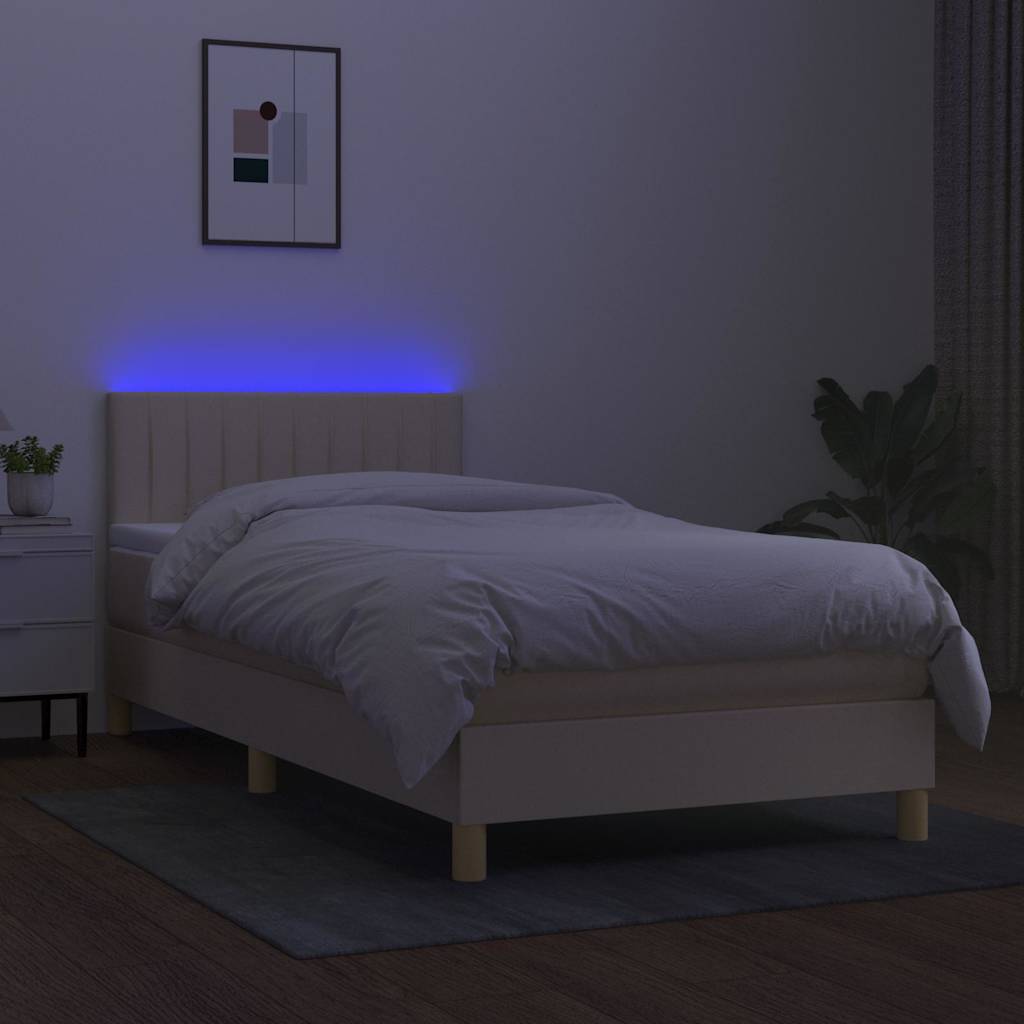 Krémszínű szövet rugós és LED-es ágy matraccal 90x190 cm 3
