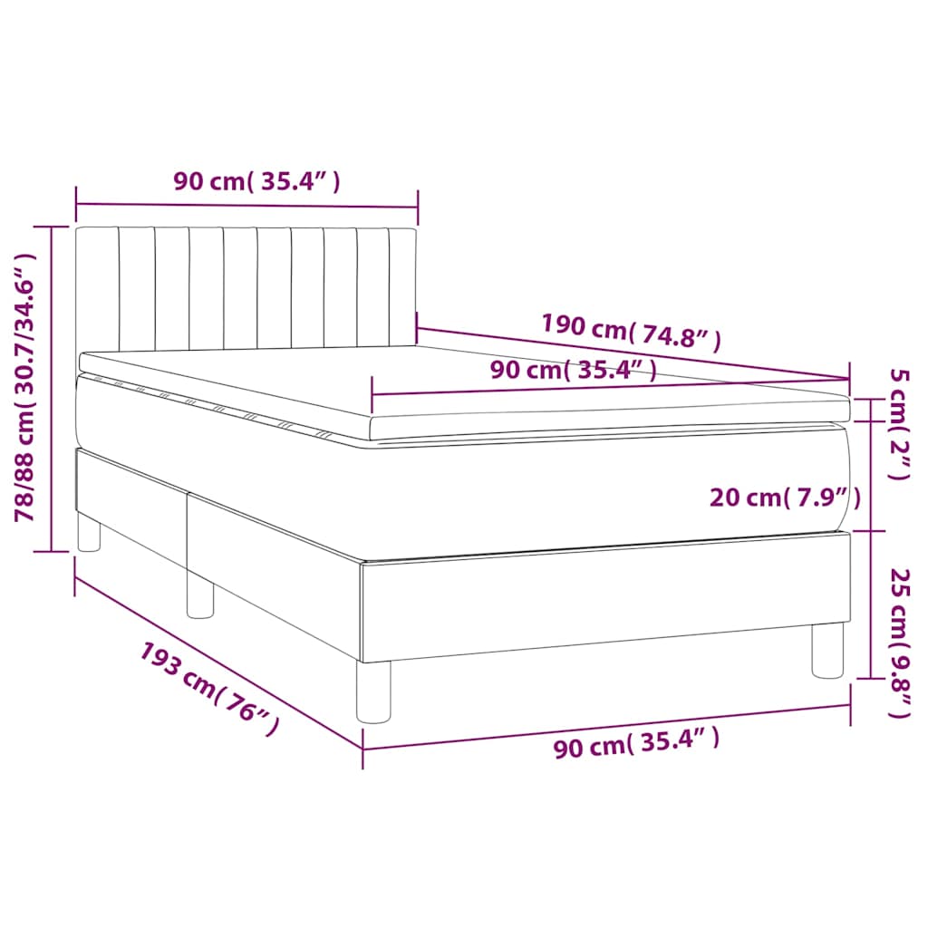 Krémszínű szövet rugós és LED-es ágy matraccal 90x190 cm 8