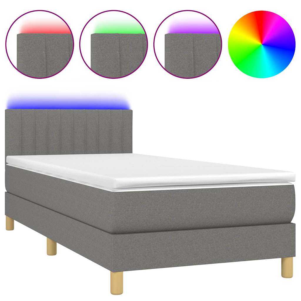 Sötétszürke szövet rugós és LED-es ágy matraccal 100x200 cm 2