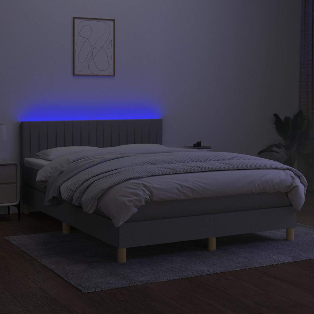 Világosszürke szövet rugós és LED-es ágy matraccal 140x200 cm 3