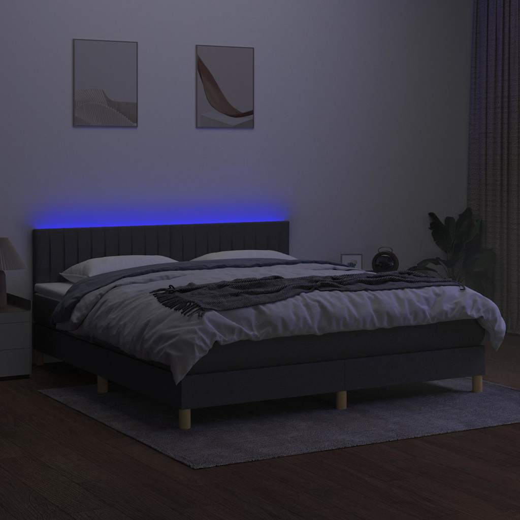 Sötétszürke szövet rugós és LED-es ágy matraccal 180 x 200 cm 3