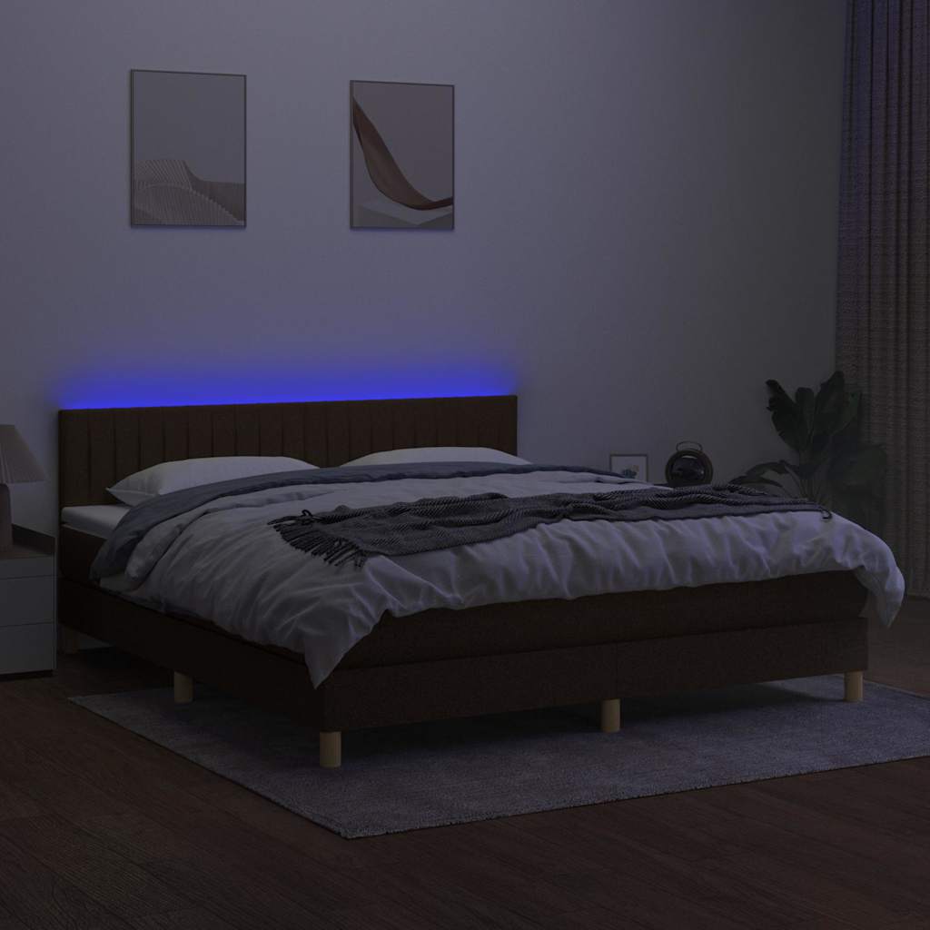 Barna szövet rugós és LED-es ágy matraccal 180 x 200 cm 3