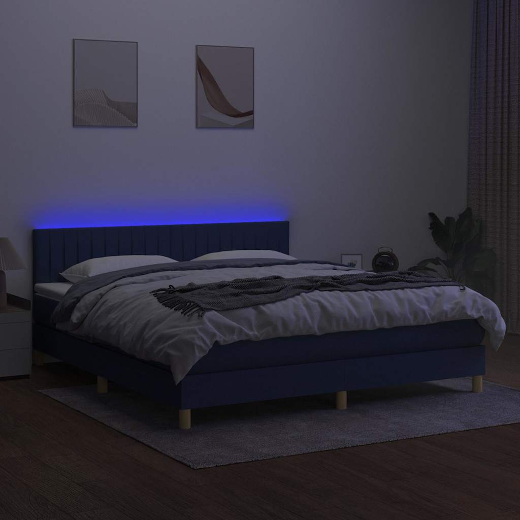 Kék szövet rugós és LED-es ágy matraccal 180 x 200 cm 3
