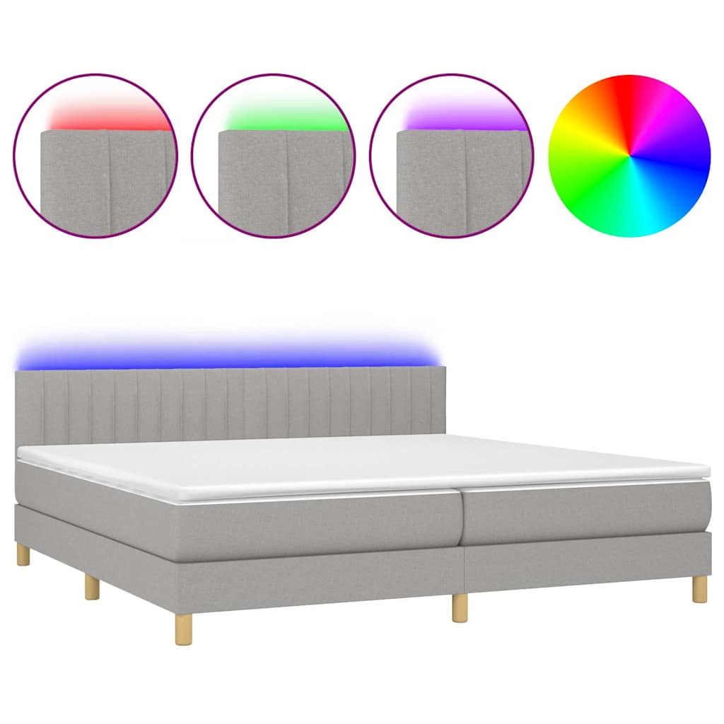 Világosszürke szövet rugós és LED-es ágy matraccal 200x200 cm 2