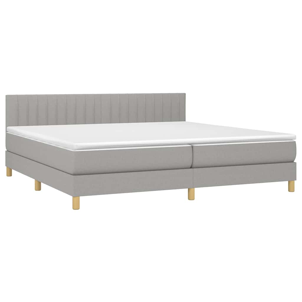 Világosszürke szövet rugós és LED-es ágy matraccal 200x200 cm 4