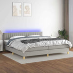 Világosszürke szövet rugós és LED-es ágy matraccal 200x200 cm
