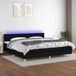 Fekete szövet rugós és LED-es ágy matraccal 200x200 cm