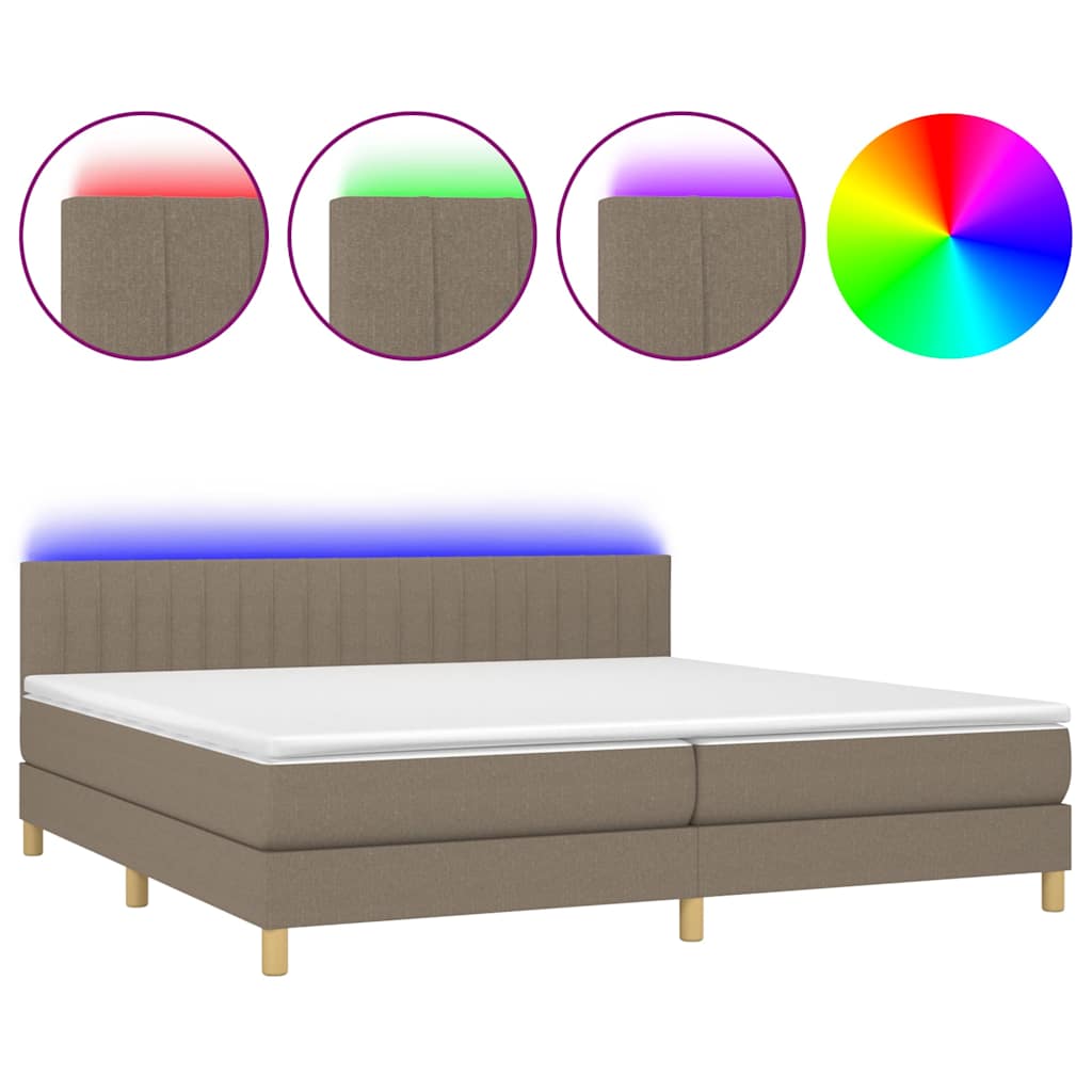 Tópszínű szövet rugós és LED-es ágy matraccal 200 x 200 cm 2