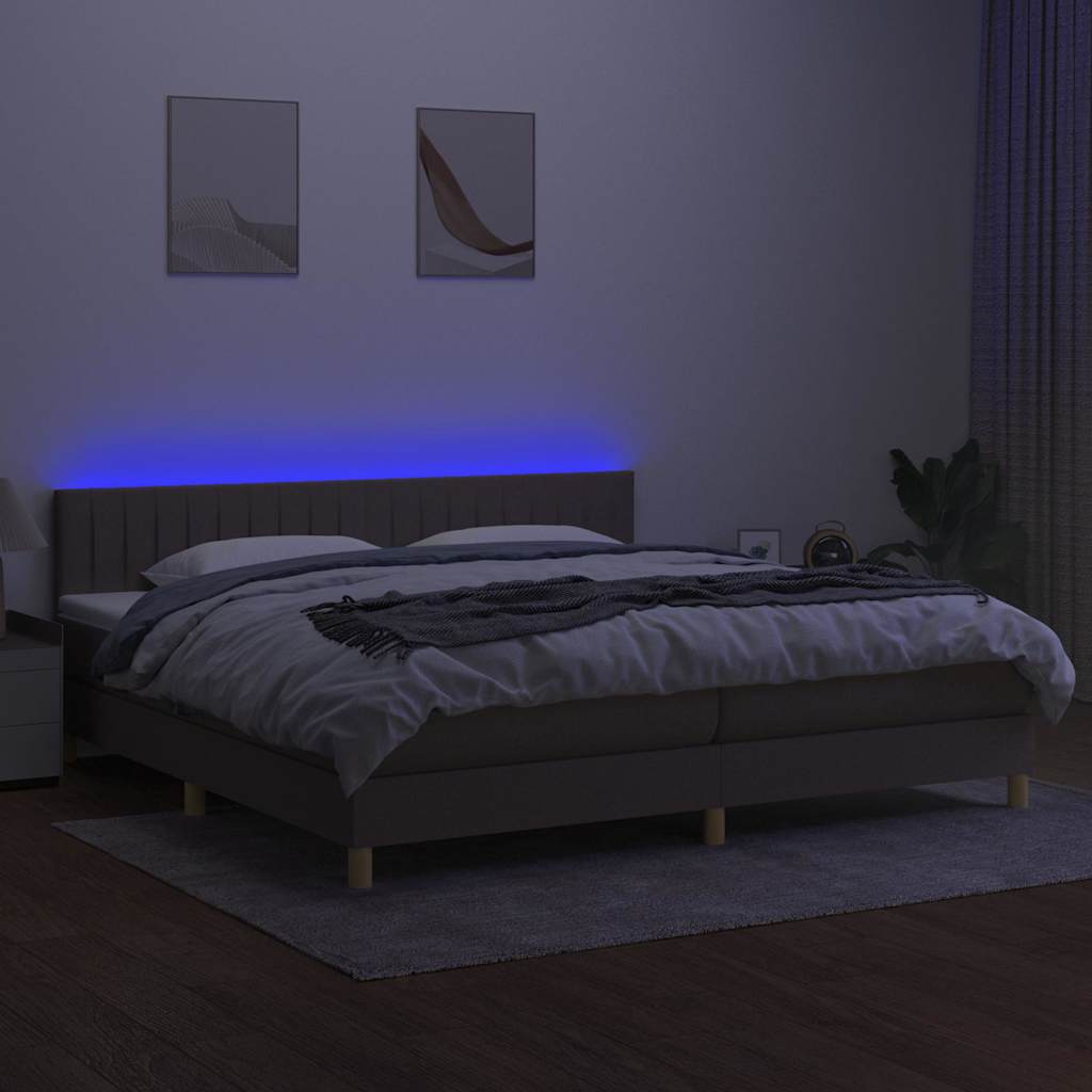 Tópszínű szövet rugós és LED-es ágy matraccal 200 x 200 cm 3