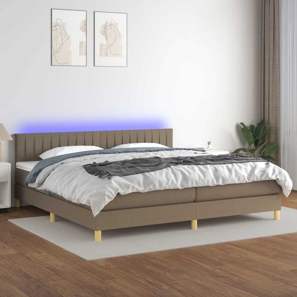 Tópszínű szövet rugós és LED-es ágy matraccal 200 x 200 cm