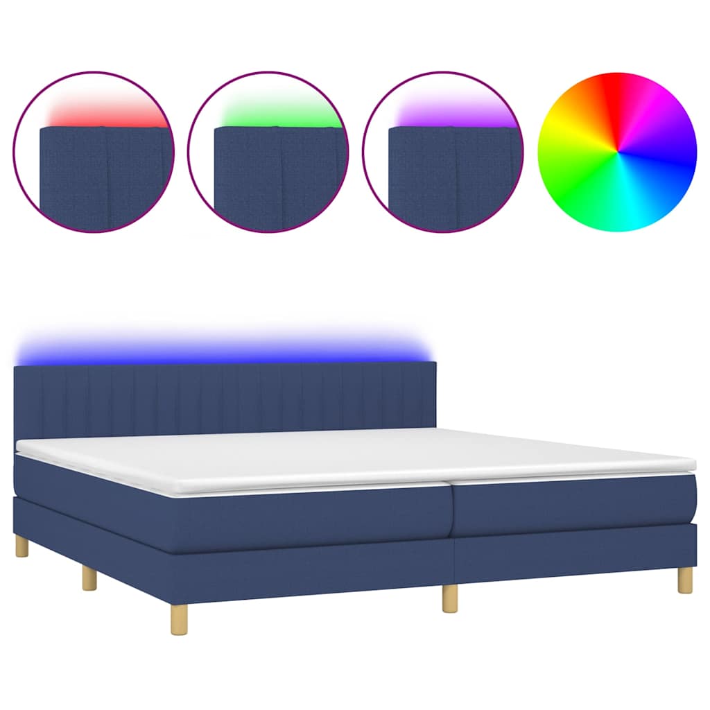 Kék szövet rugós és LED-es ágy matraccal 200 x 200 cm 2