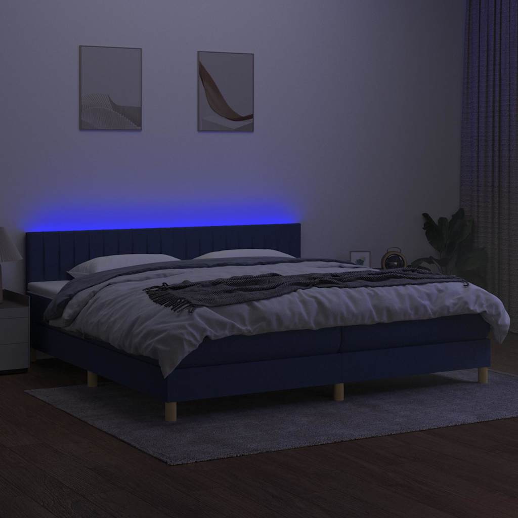 Kék szövet rugós és LED-es ágy matraccal 200 x 200 cm 3