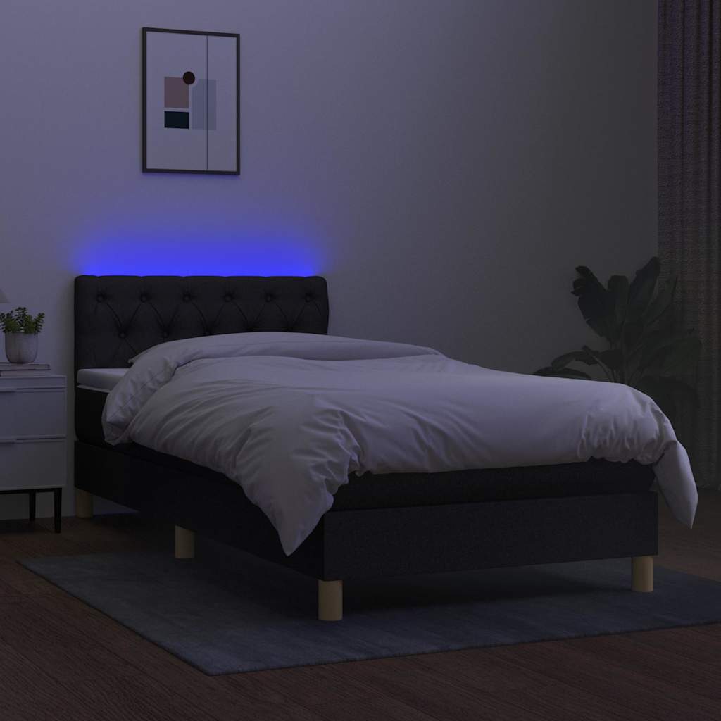 Fekete szövet rugós és LED-es ágy matraccal 80 x 200 cm 4