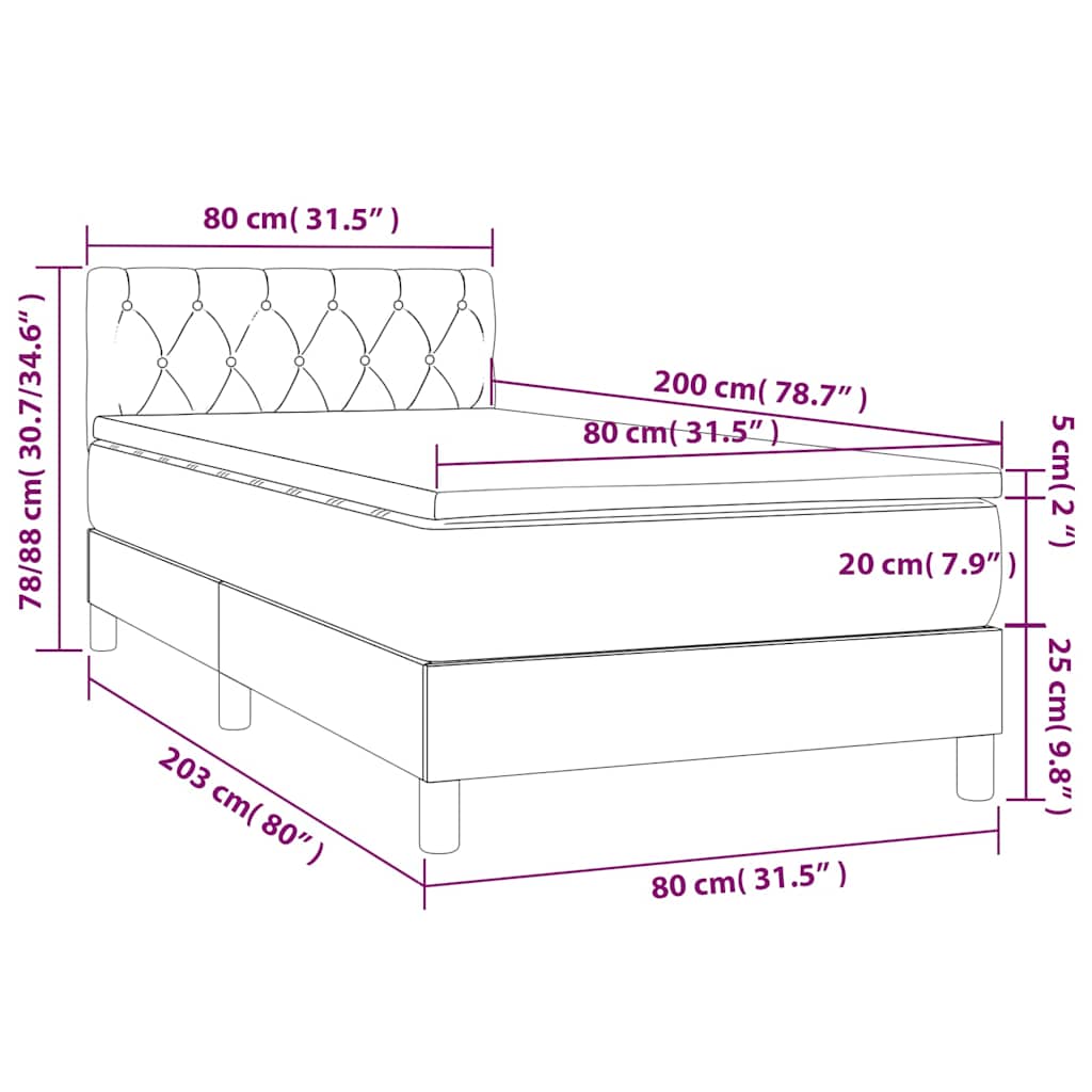 Tópszínű szövet rugós és LED-es ágy matraccal 80 x 200 cm 8