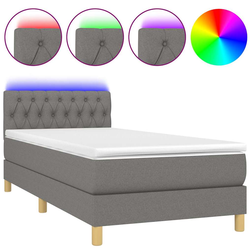 Sötétszürke szövet rugós és LED-es ágy matraccal 90x190 cm 2