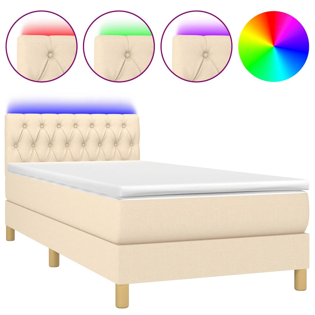 Krémszínű szövet rugós és LED-es ágy matraccal 90x190 cm 2