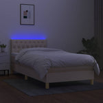 Krémszínű szövet rugós és LED-es ágy matraccal 90x190 cm 4