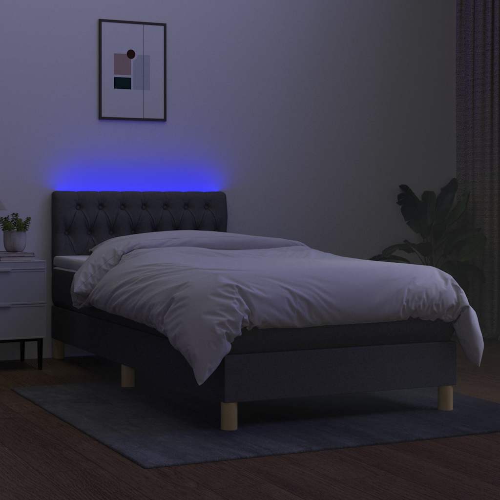 Sötétszürke szövet rugós és LED-es ágy matraccal 90x200 cm 4