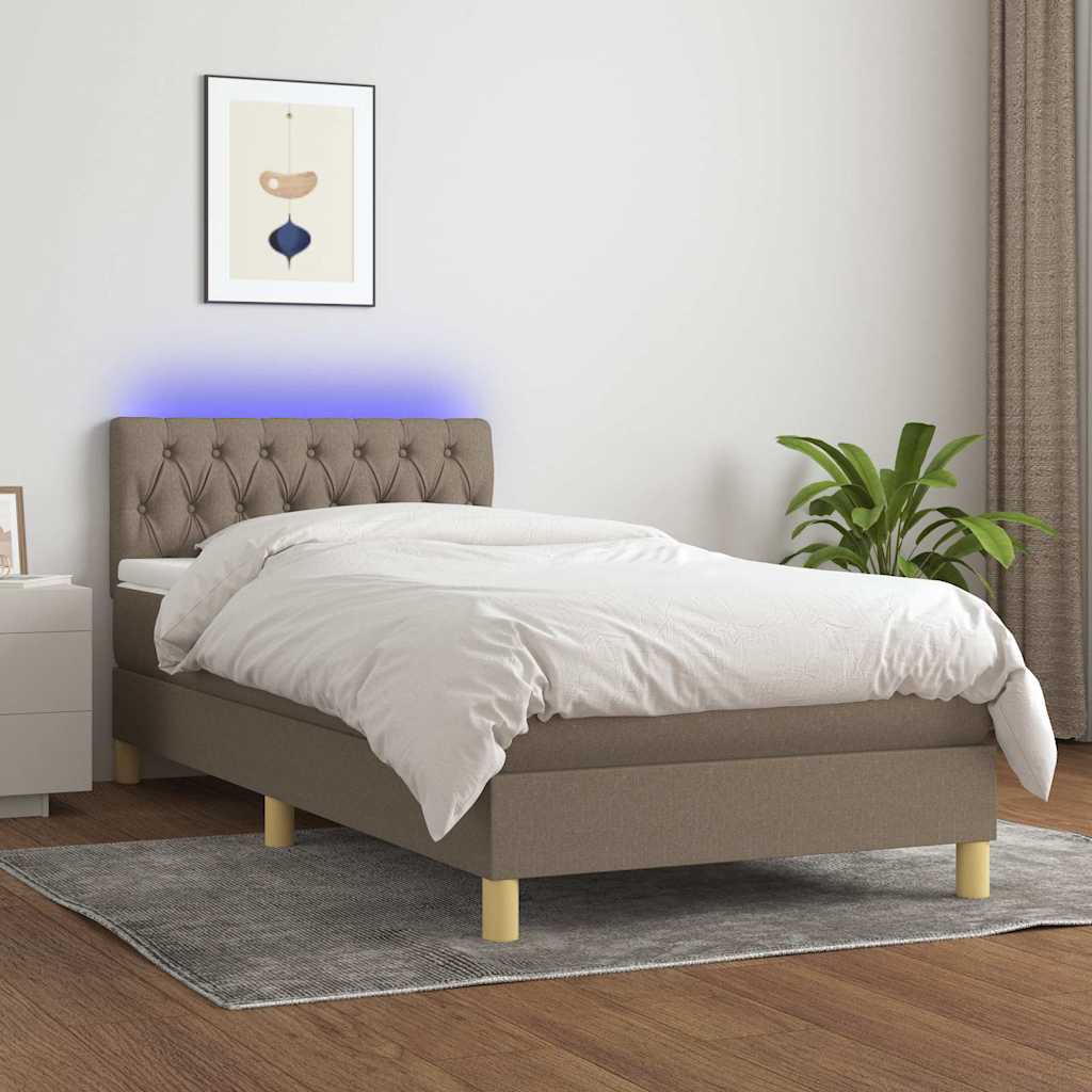 Tópszínű szövet rugós és LED-es ágy matraccal 90x200 cm