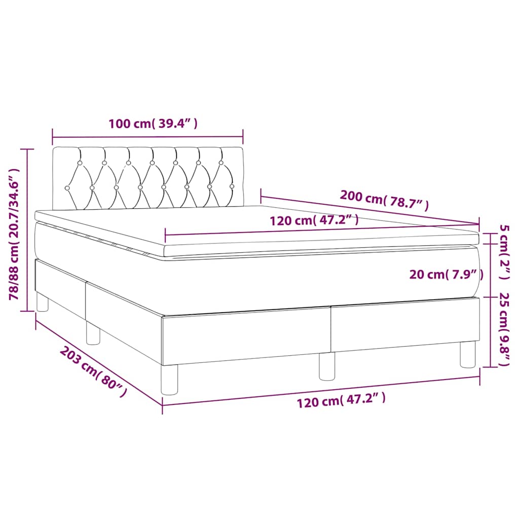 Tópszínű szövet rugós és LED-es ágy matraccal 120 x 200 cm 8
