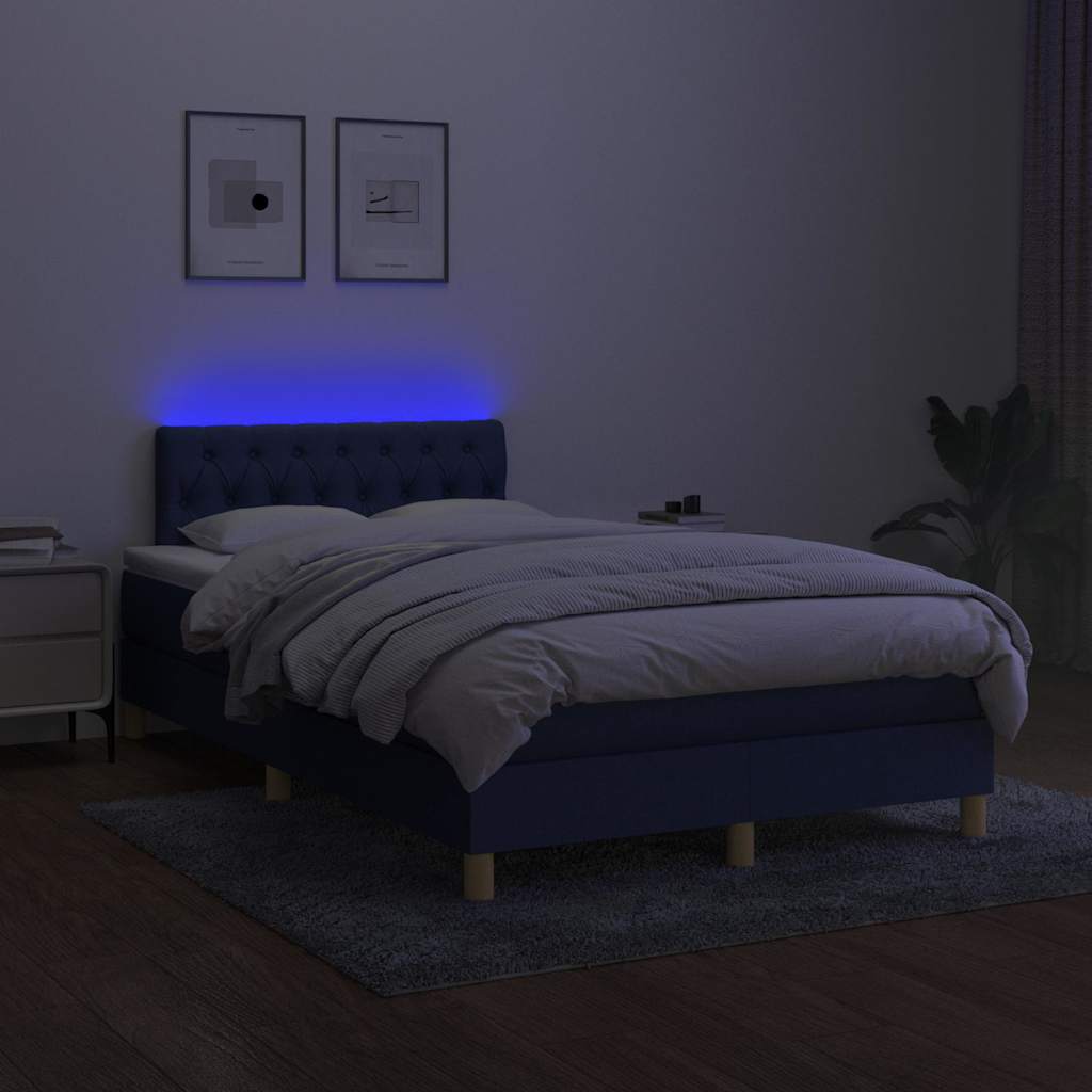 Kék szövet rugós és LED-es ágy matraccal 120 x 200 cm 4