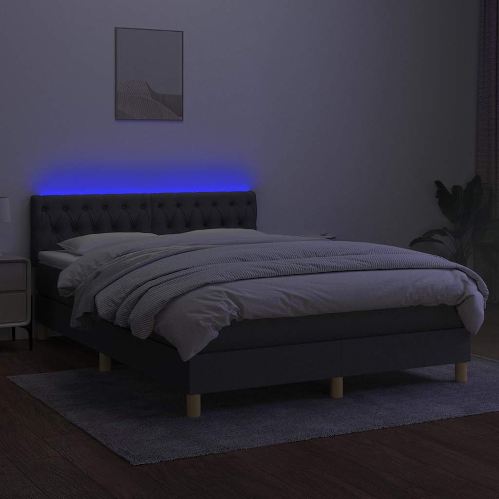 Sötétszürke szövet rugós és LED-es ágy matraccal 140x200 cm 4