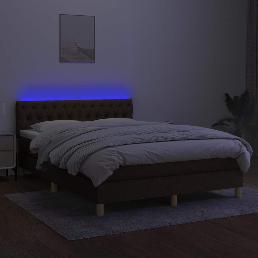Barna szövet rugós és LED-es ágy matraccal 140x200 cm 4