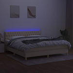 Krémszínű szövet rugós és LED-es ágy matraccal 160x200 cm 4
