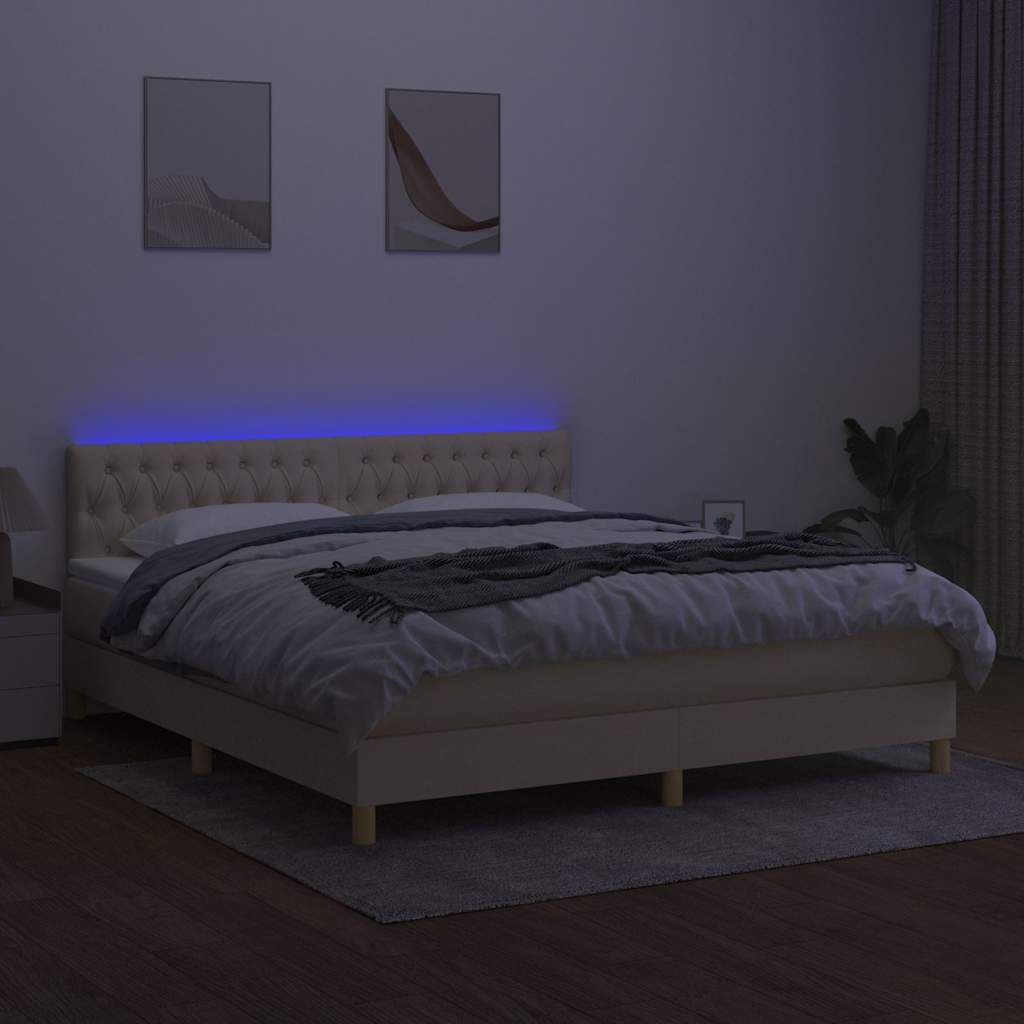 Krémszínű szövet rugós és LED-es ágy matraccal 160x200 cm 4