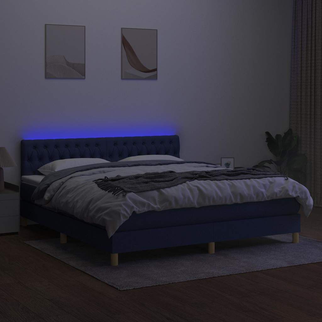 Kék szövet rugós és LED-es ágy matraccal 180 x 200 cm 4