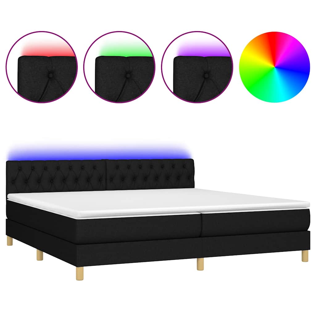 Fekete szövet rugós és LED-es ágy matraccal 200x200 cm 2