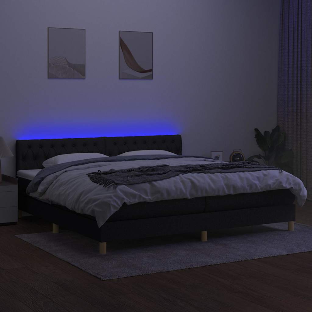 Fekete szövet rugós és LED-es ágy matraccal 200x200 cm 4