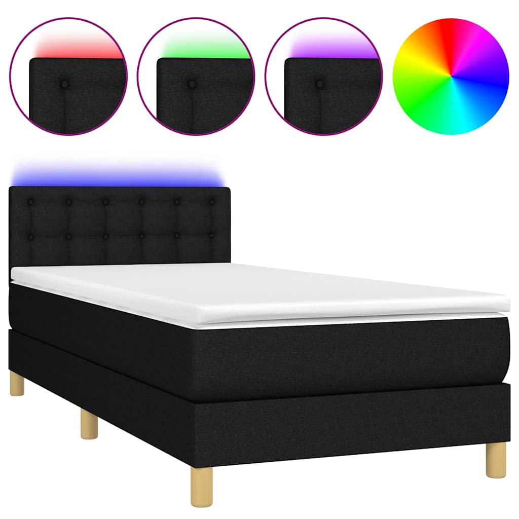 Fekete szövet rugós és LED-es ágy matraccal 80 x 200 cm 2