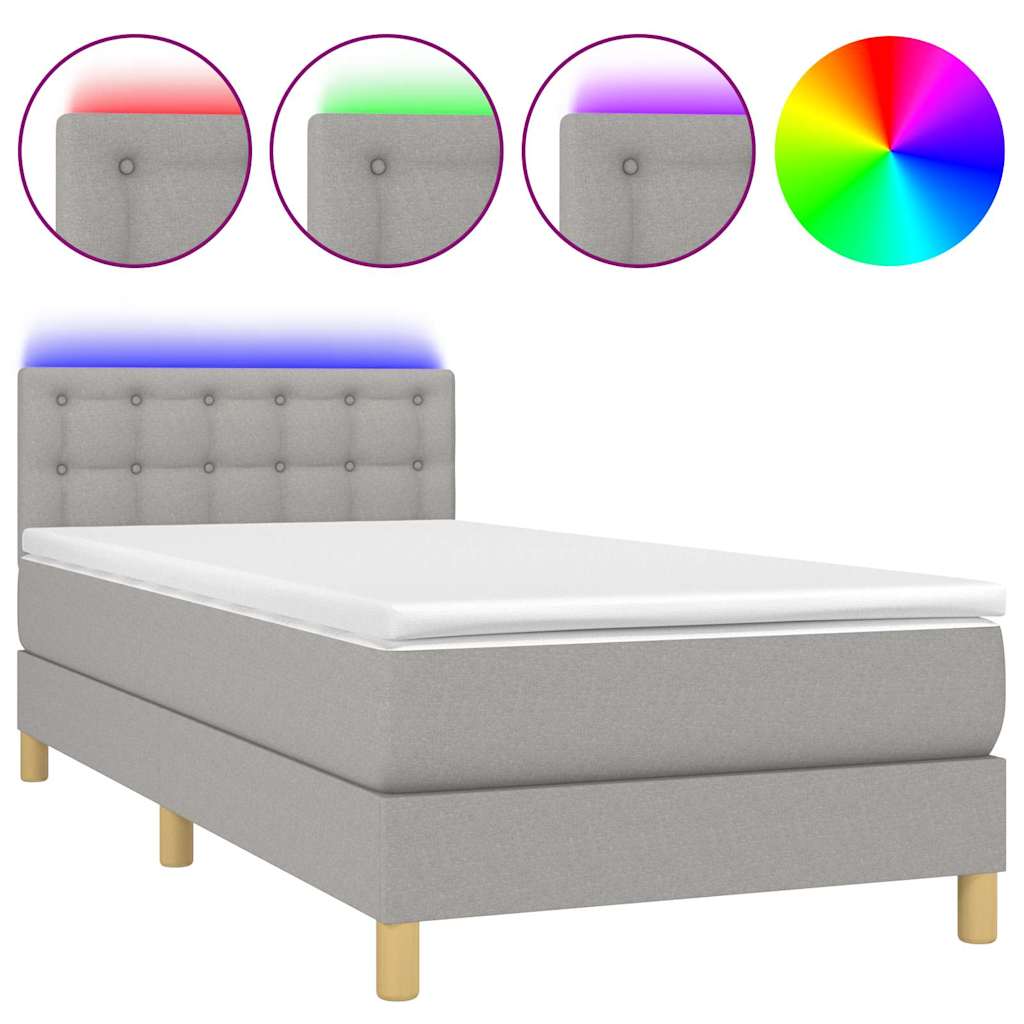 Világosszürke szövet rugós és LED-es ágy matraccal 90x190 cm 2