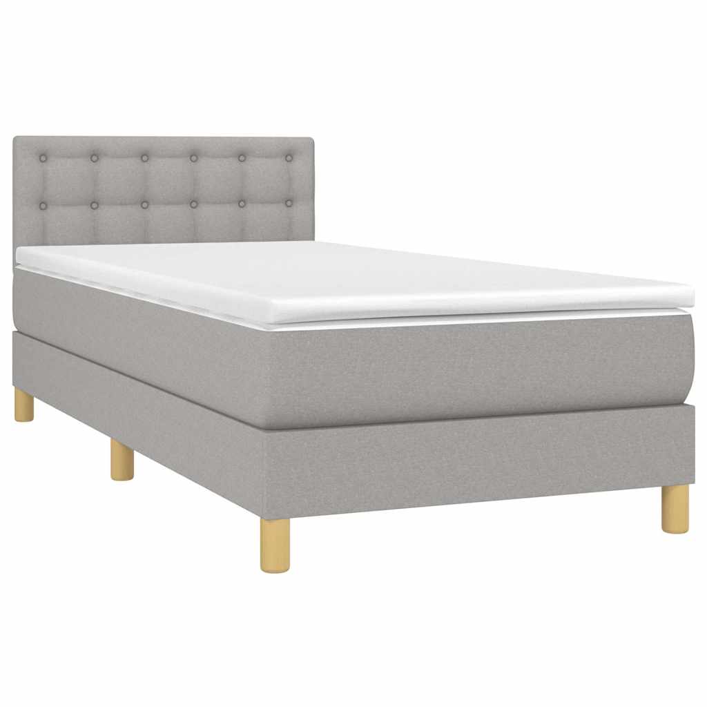 Világosszürke szövet rugós és LED-es ágy matraccal 90x190 cm 3