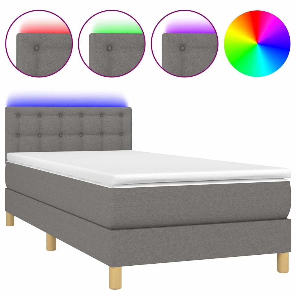 Sötétszürke szövet rugós és LED-es ágy matraccal 90x190 cm 2