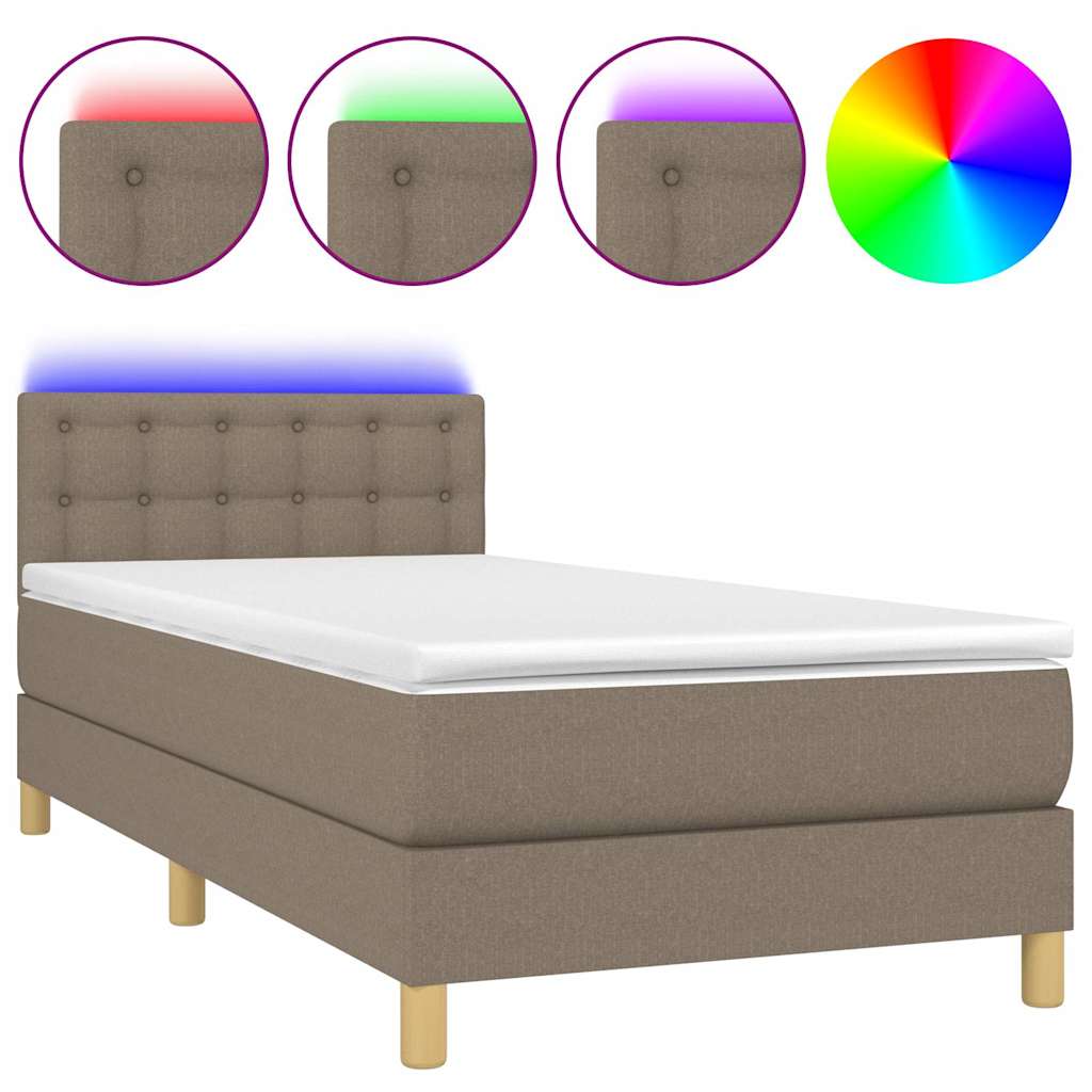 Tópszínű szövet rugós és LED-es ágy matraccal 90x200 cm 2