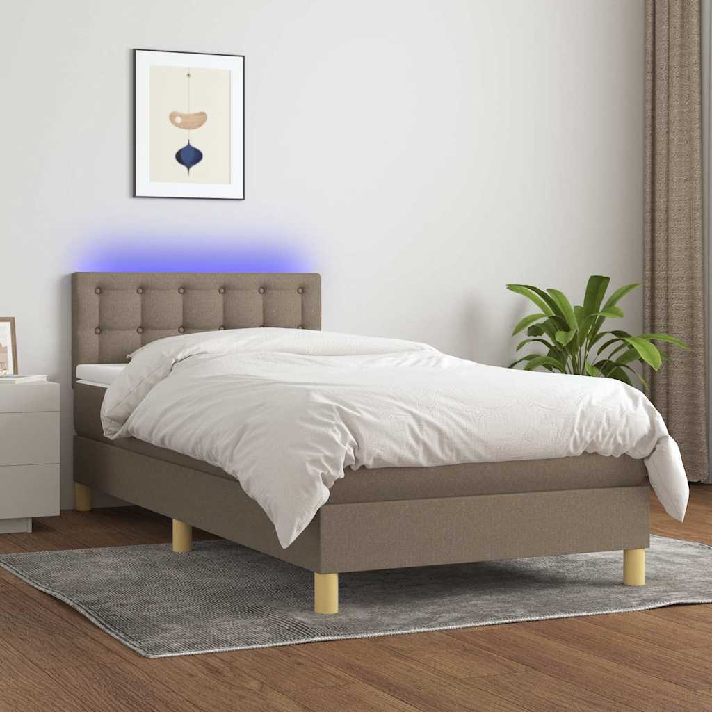 Tópszínű szövet rugós és LED-es ágy matraccal 90x200 cm