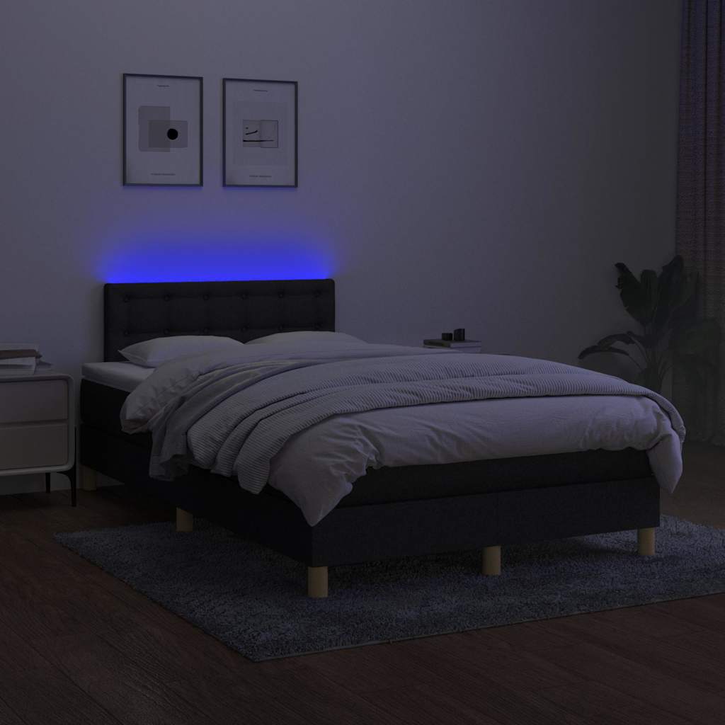 Fekete szövet rugós és LED-es ágy matraccal 120 x 200 cm 4
