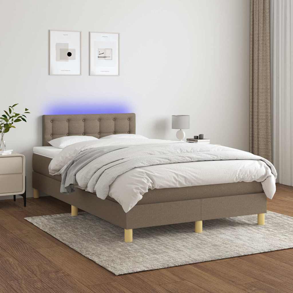 Tópszínű szövet rugós és LED-es ágy matraccal 120 x 200 cm