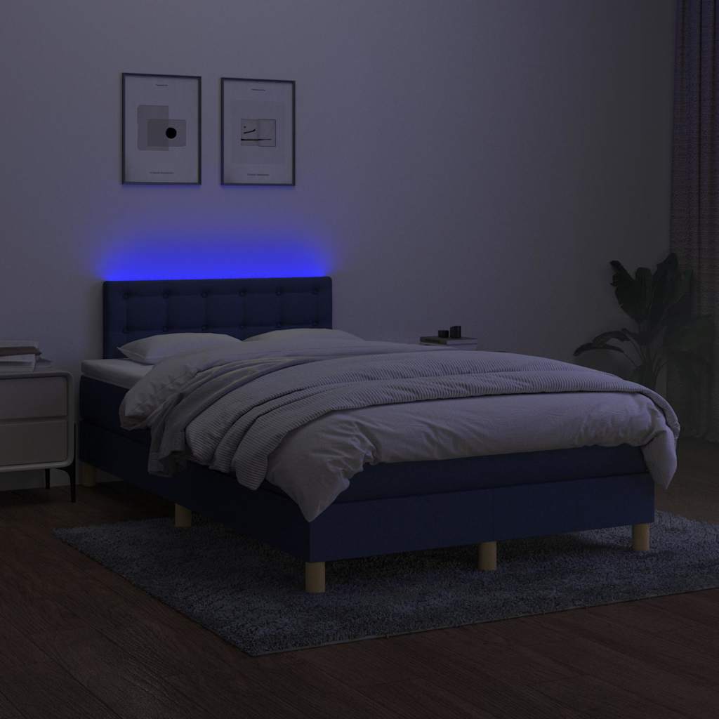 Kék szövet rugós és LED-es ágy matraccal 120 x 200 cm 4