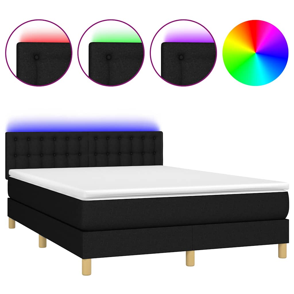 Fekete szövet rugós és LED-es ágy matraccal 140x190 cm 2