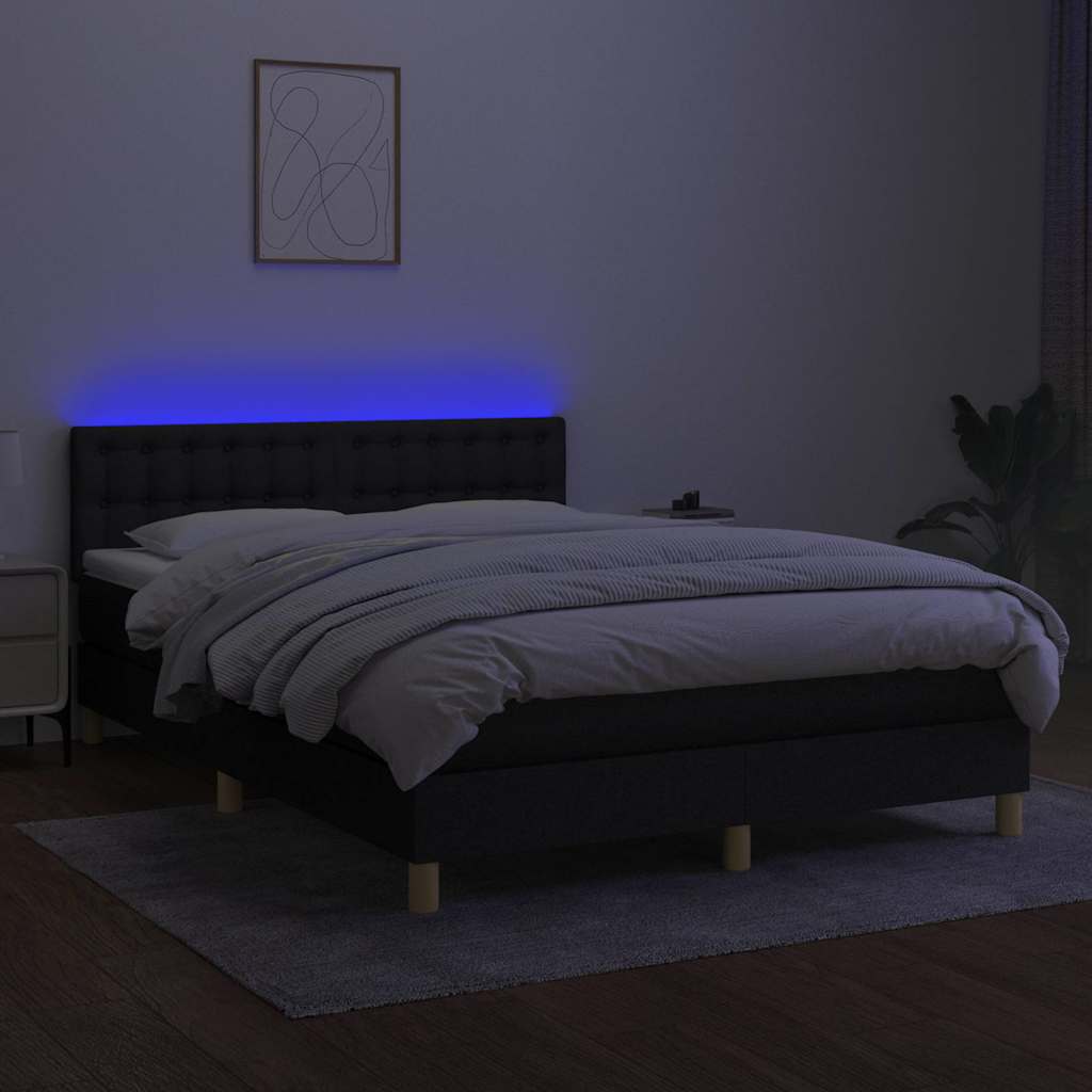 Fekete szövet rugós és LED-es ágy matraccal 140x190 cm 4