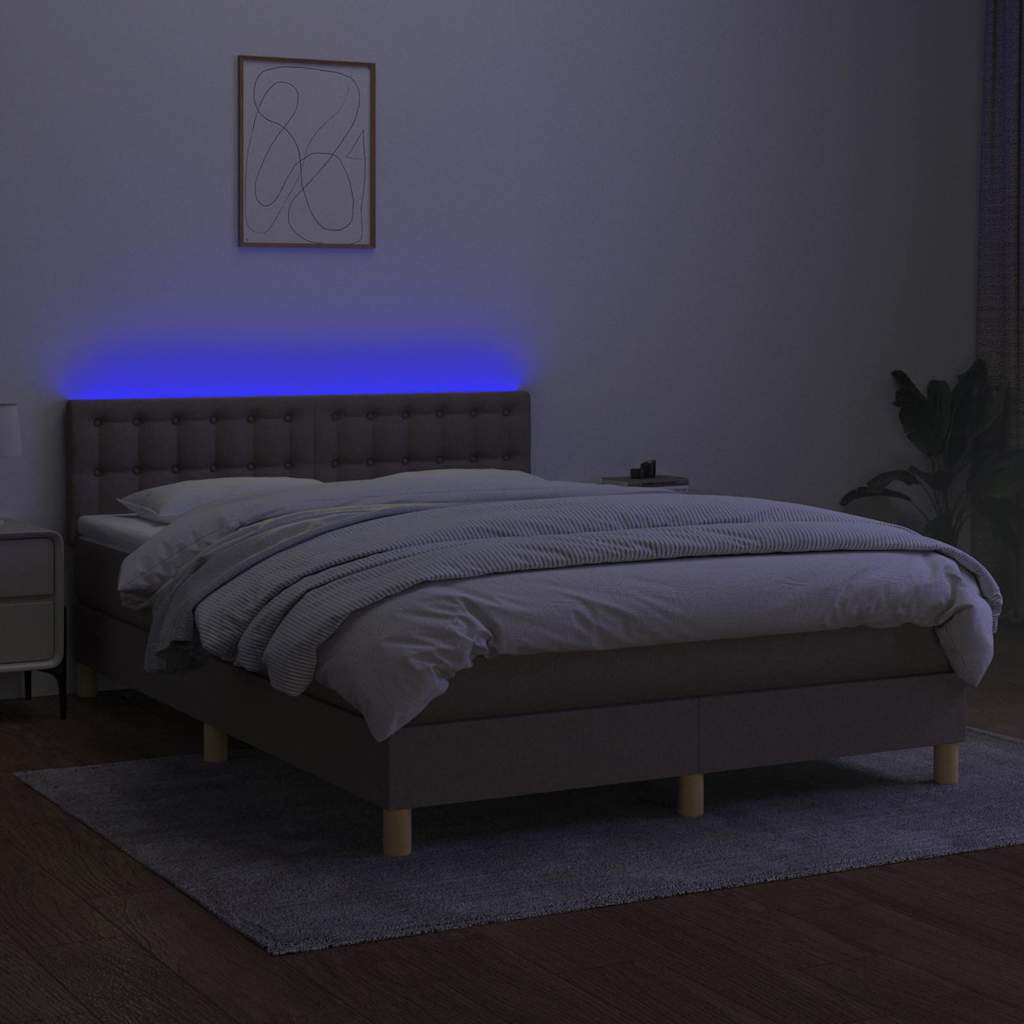 Tópszínű szövet rugós és LED-es ágy matraccal 140x190cm 4