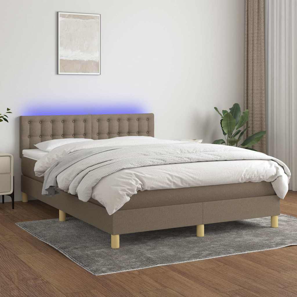 Tópszínű szövet rugós és LED-es ágy matraccal 140x190cm